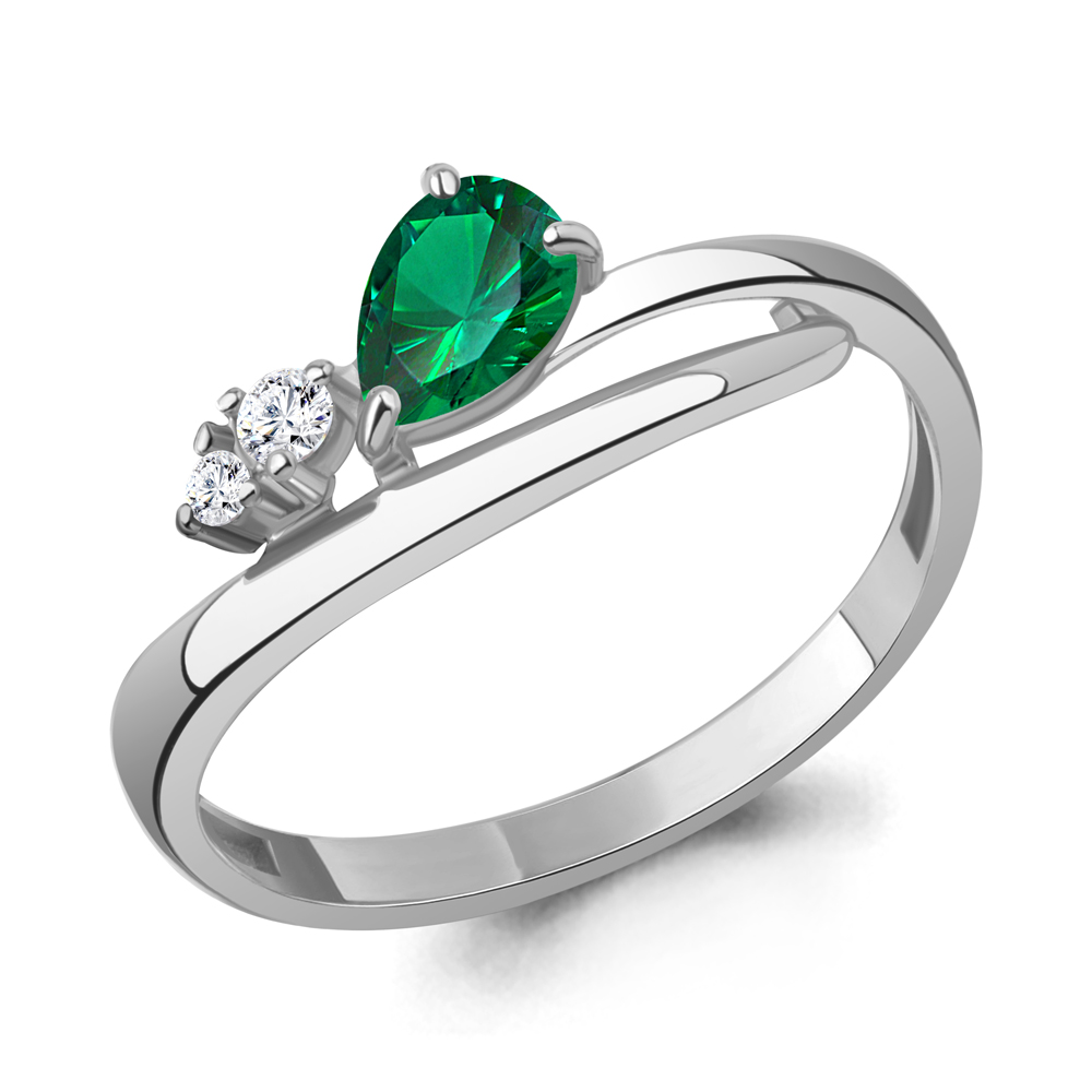 600208АГ Кольцо из Серебра с наноизумрудом, фианитами