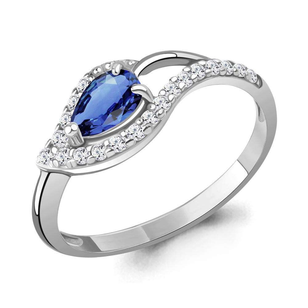 600210АБ Кольцо из Серебра с наносапфиром, фианитами