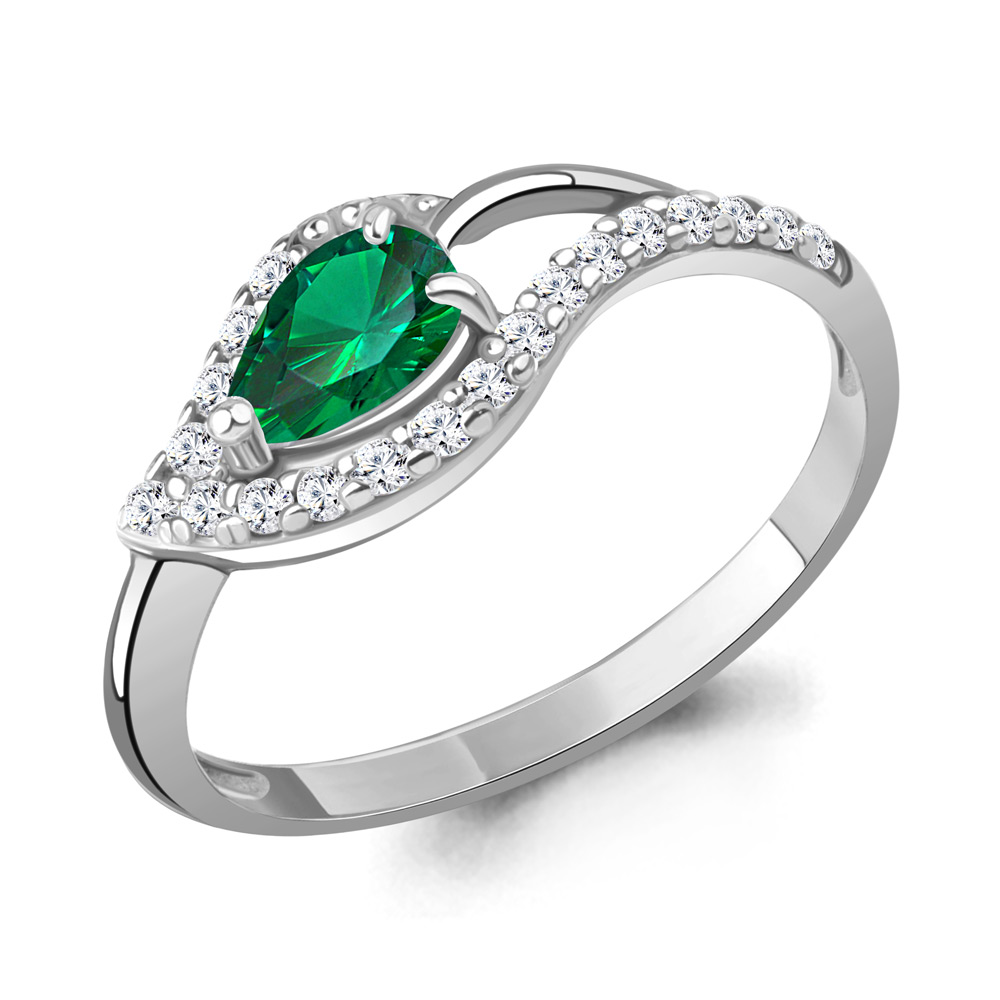 600210АГ Кольцо из Серебра с наноизумрудом, фианитами