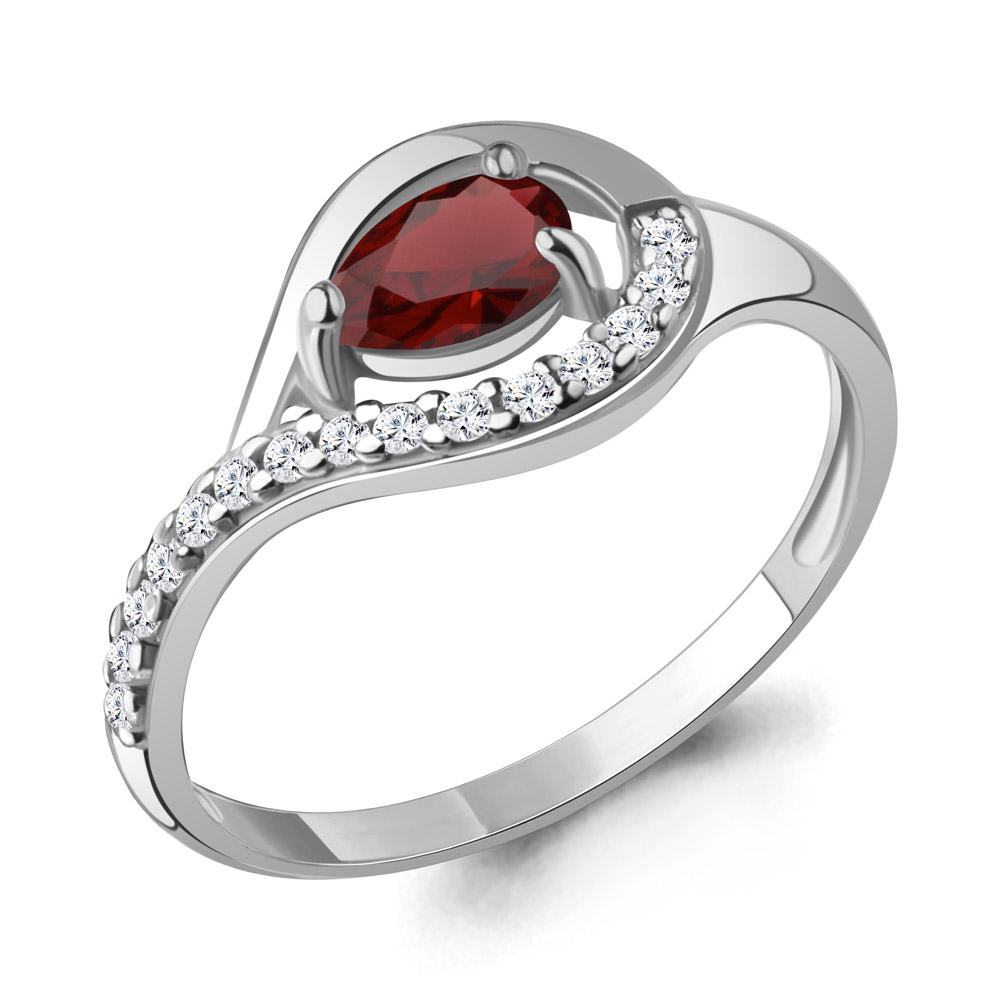 60021103А Кольцо из Серебра с гранатом, фианитами