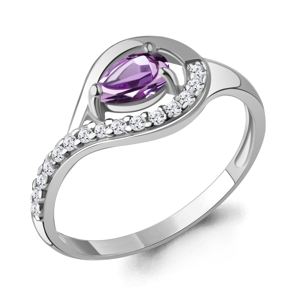 60021104А Кольцо из Серебра с аметистом, фианитами