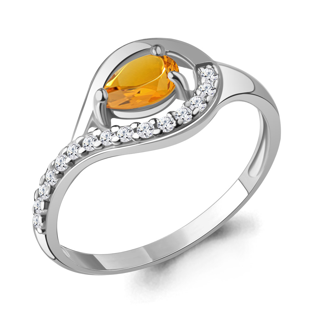 60021106А Кольцо из Серебра с фианитами, цитрином