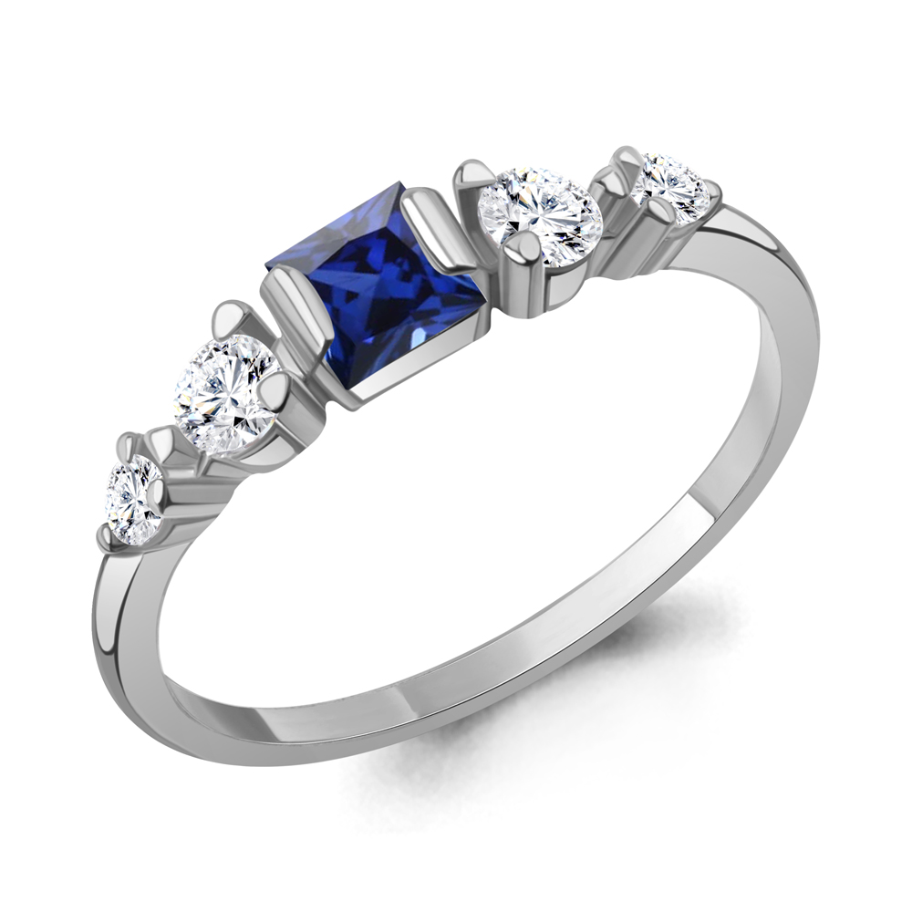 600220АБ Кольцо из Серебра с наносапфиром, фианитами