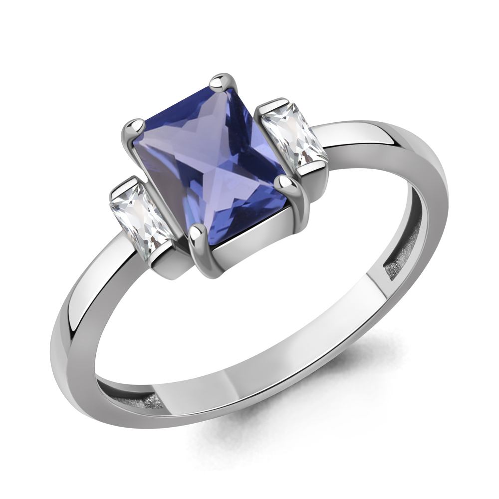 600295603 Кольцо из Серебра с нанотанзанитом иск., фианитами