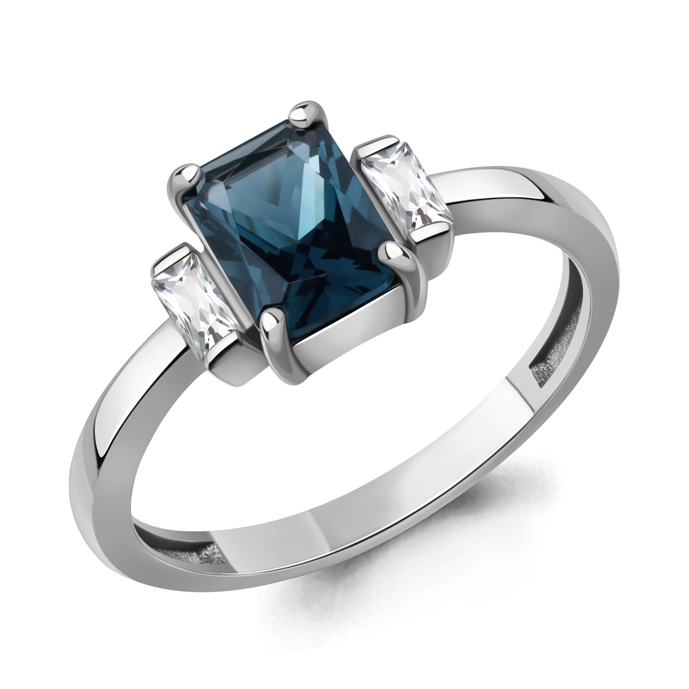 60029593 Кольцо из Серебра с нанотопазом лондон, фианитами