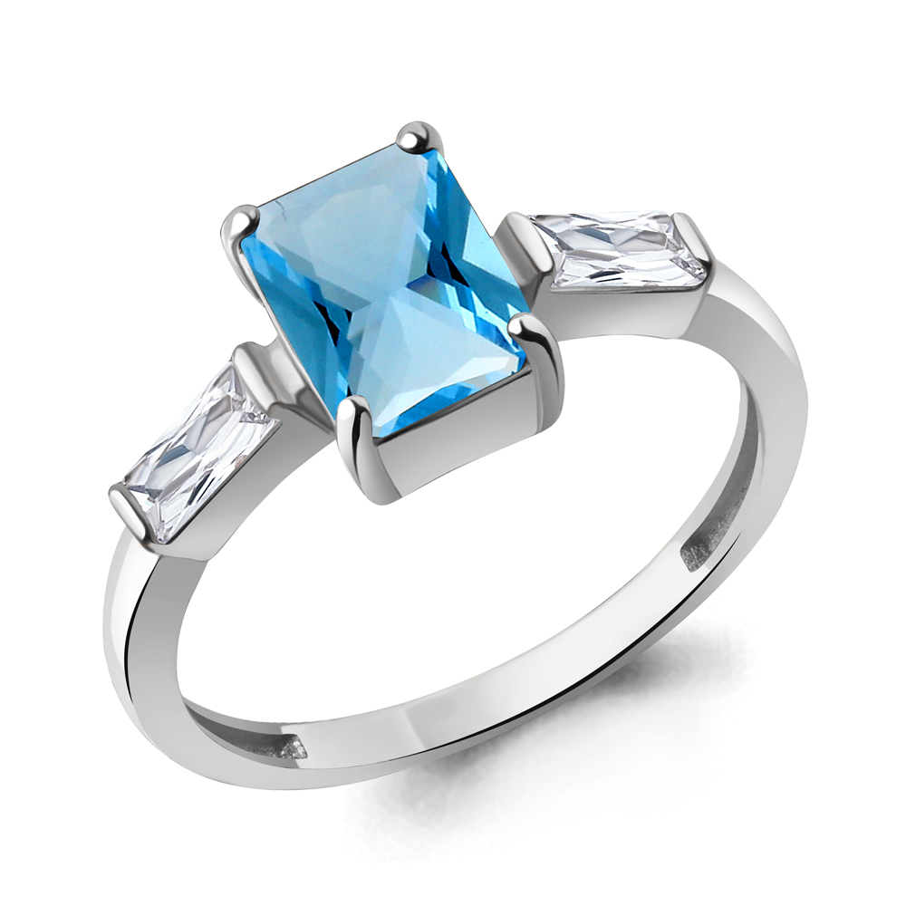 60029692 Кольцо из Серебра с нанотопазом свисс, фианитами