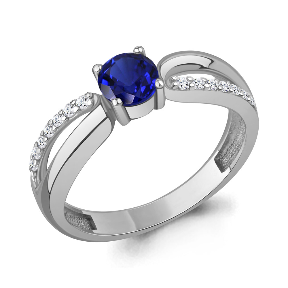 600299АБ Кольцо из Серебра с наносапфиром, фианитами