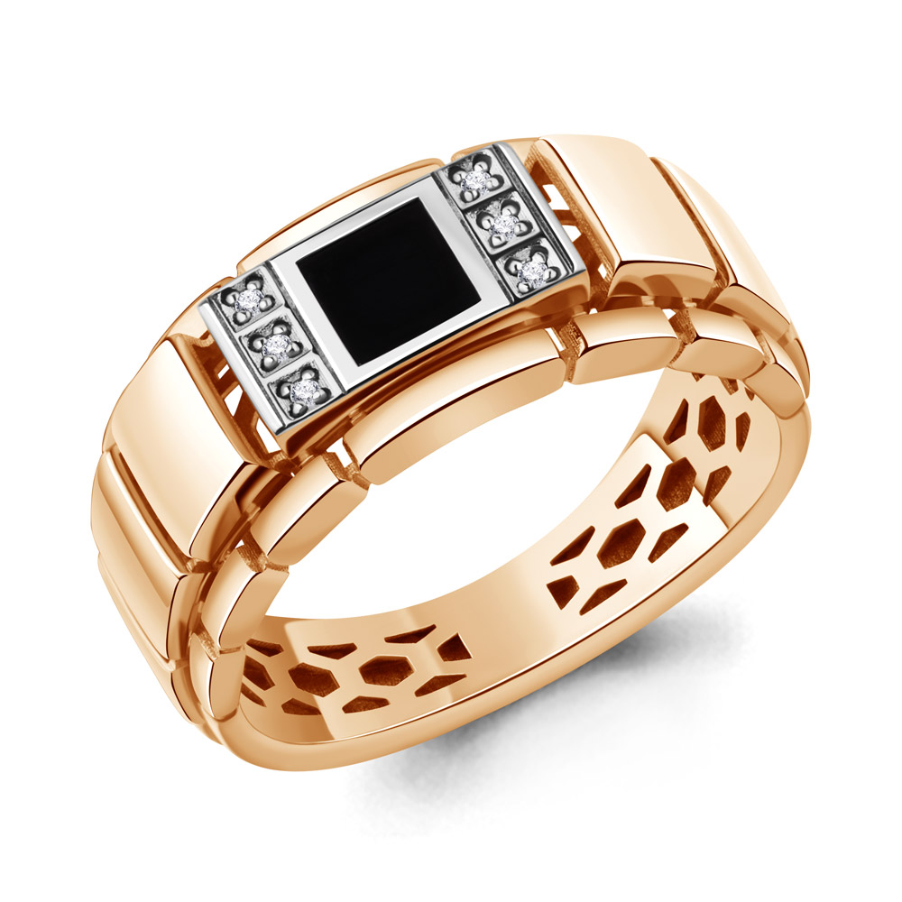 600353Ч Кольцо из Золота с фианитами, черным фианитом