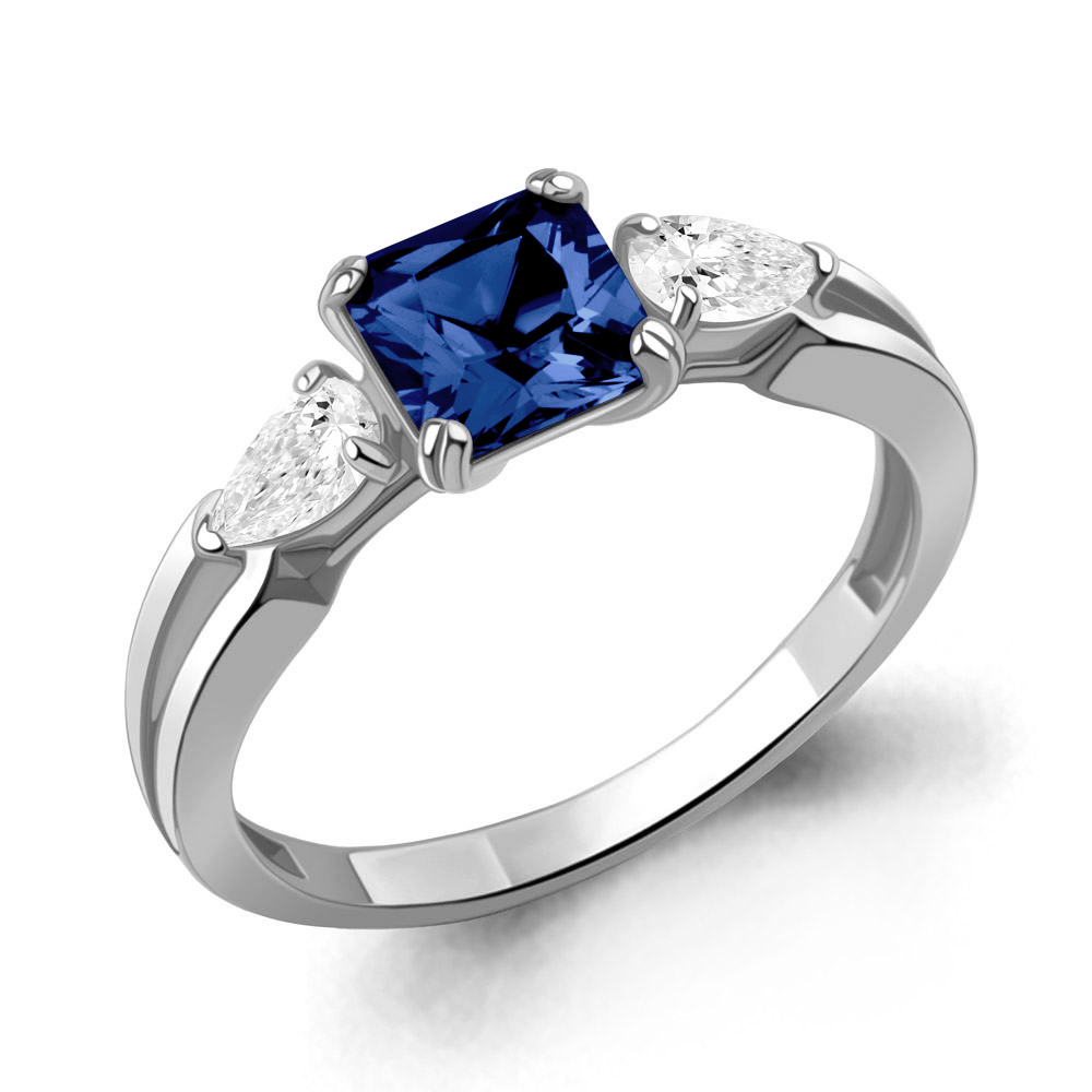 600355Н Кольцо из Серебра с наносапфиром, фианитами