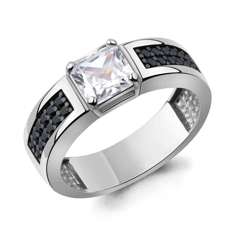 600401АЧ Кольцо из Серебра с нанокристаллами, фианитом