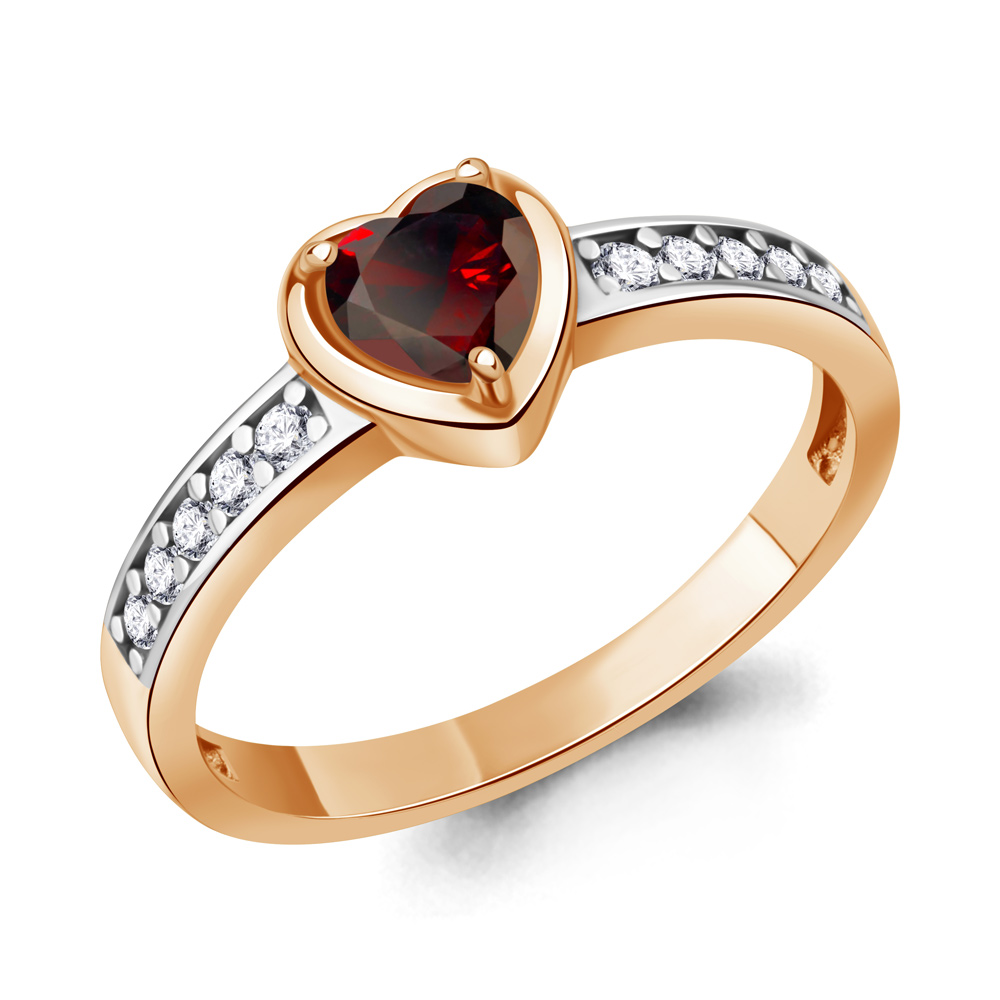 60040603А Кольцо из Золота с гранатом, фианитами