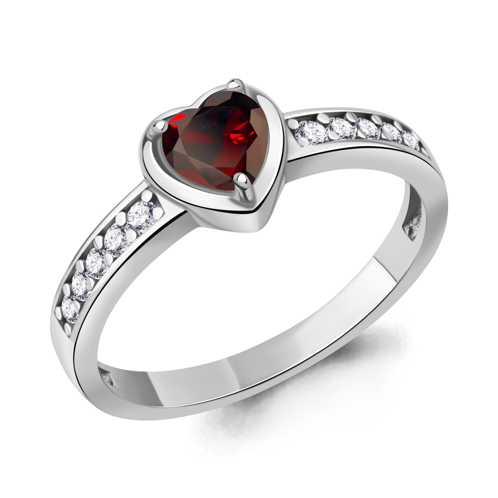 60040603А Кольцо из Серебра с гранатом, фианитами