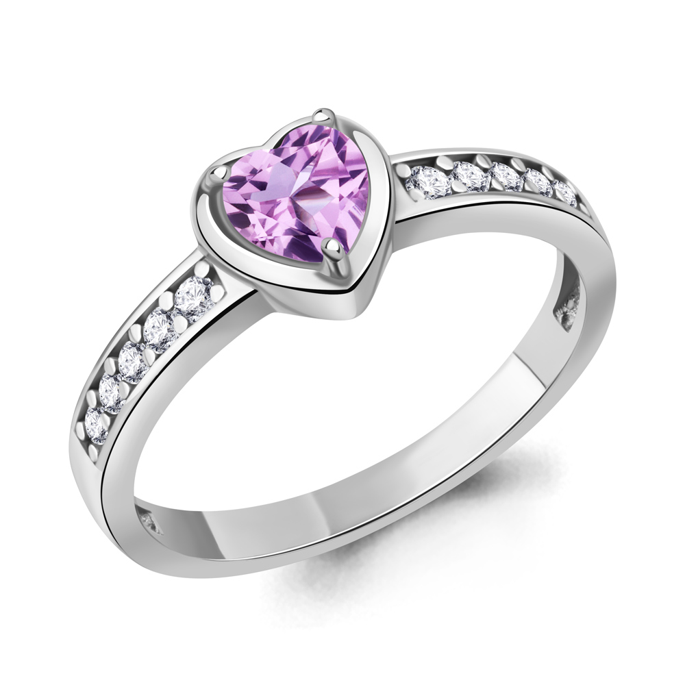 60040604А Кольцо из Серебра с аметистом, фианитами