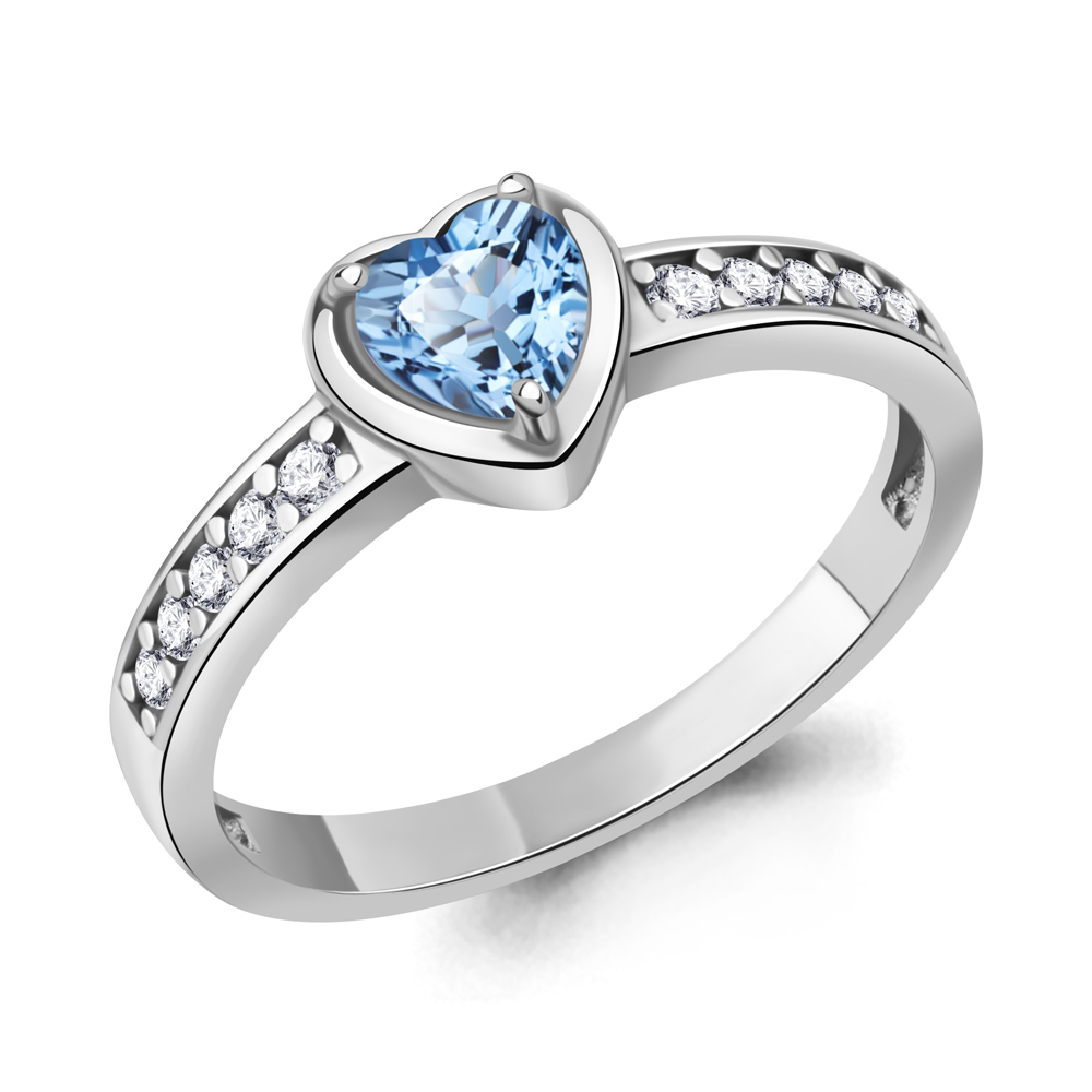 60040605А Кольцо из Серебра с топазом свисс блю, фианитами