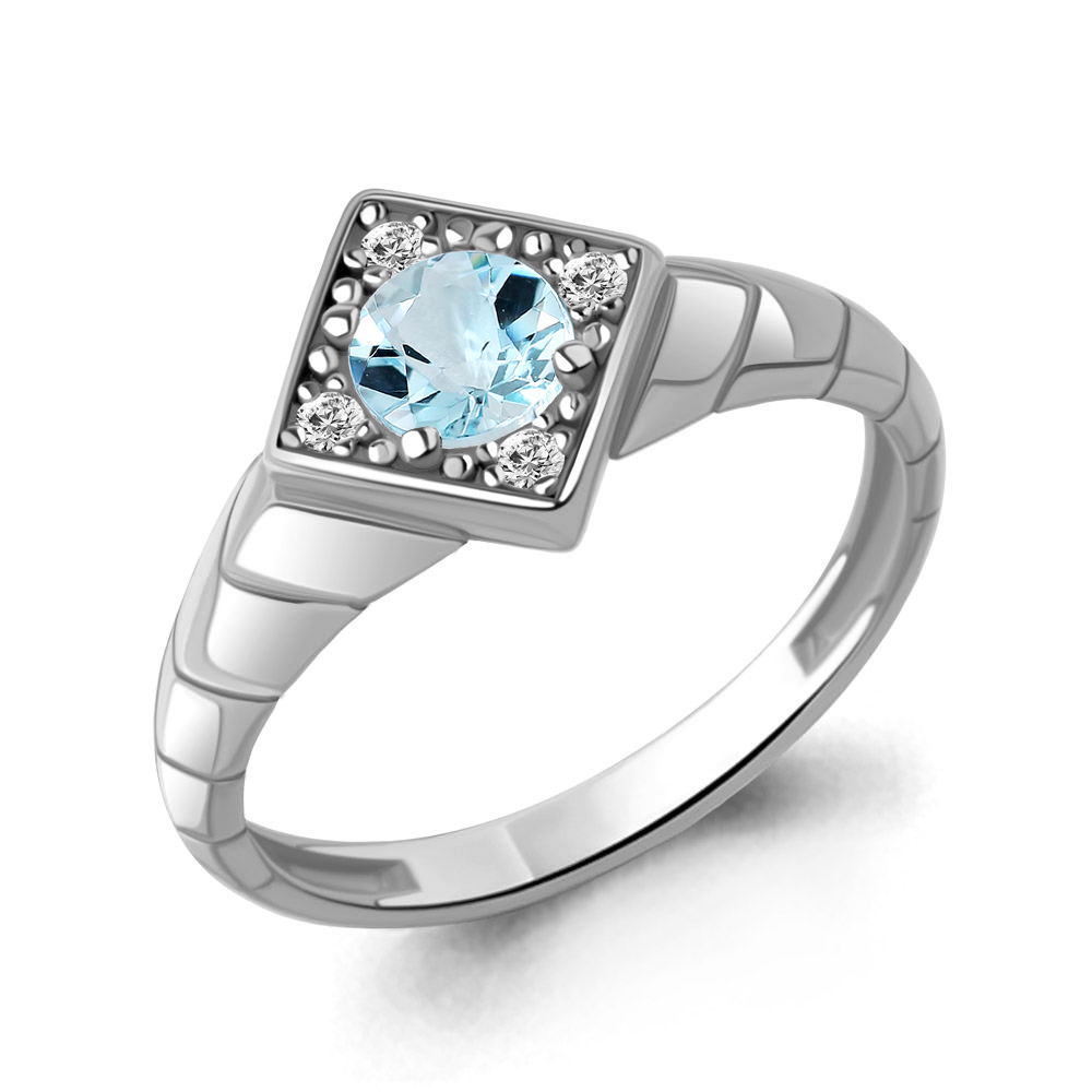 60045002А Кольцо из Серебра с топазом скай блю, фианитами