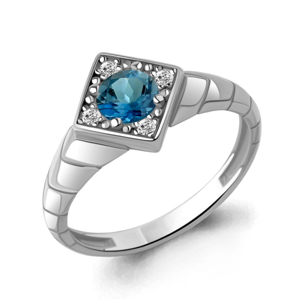60045008А Кольцо из Серебра с топазом лондон блю, фианитами