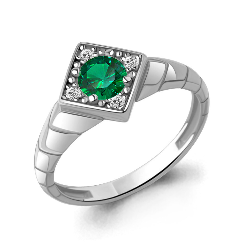 600450АГ Кольцо из Серебра с наноизумрудом, фианитами