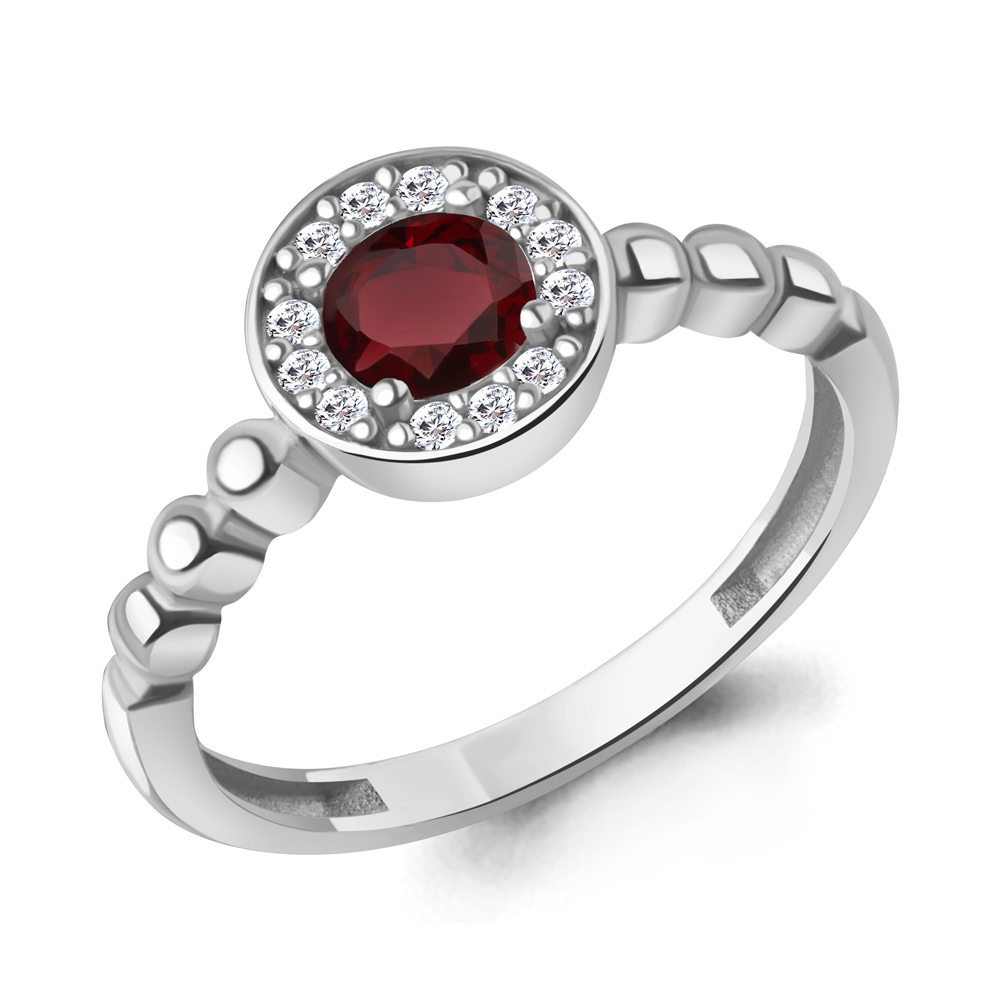 60045103А Кольцо из Серебра с гранатом, фианитами