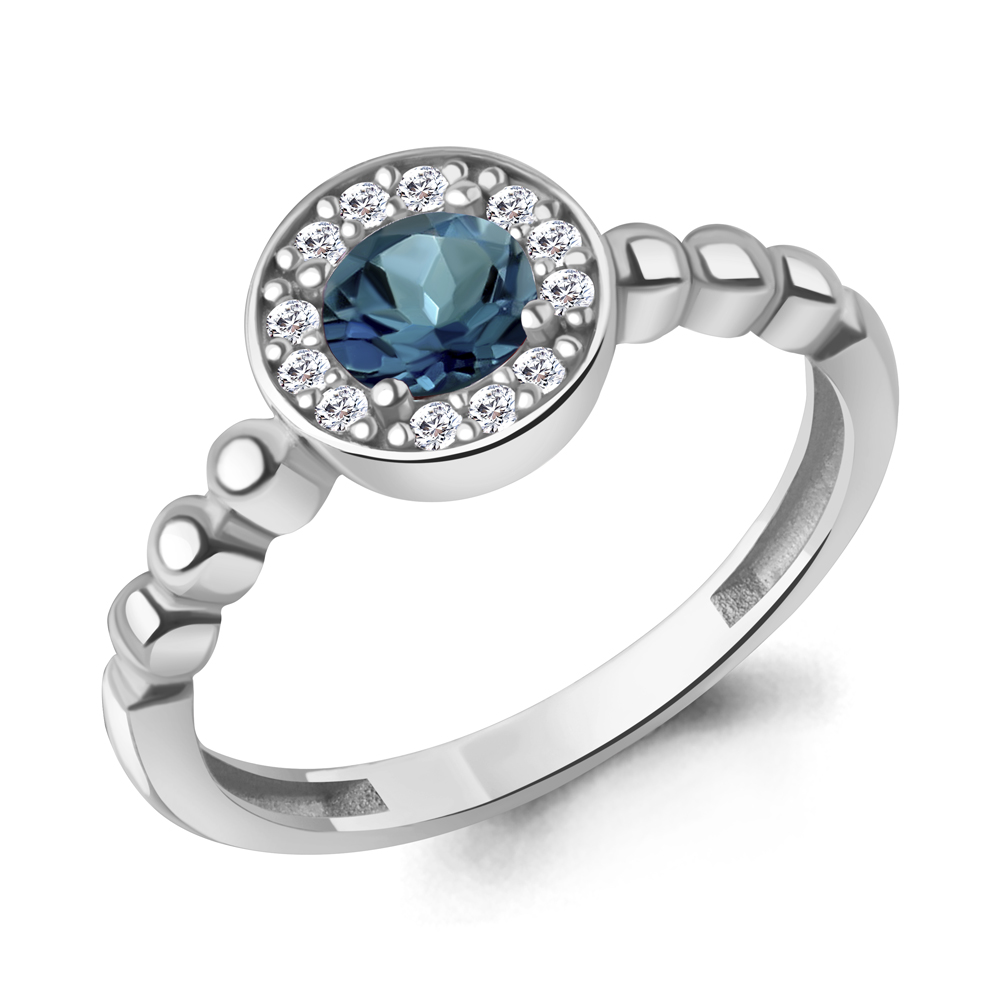 60045108А Кольцо из Серебра с топазом лондон блю, фианитами