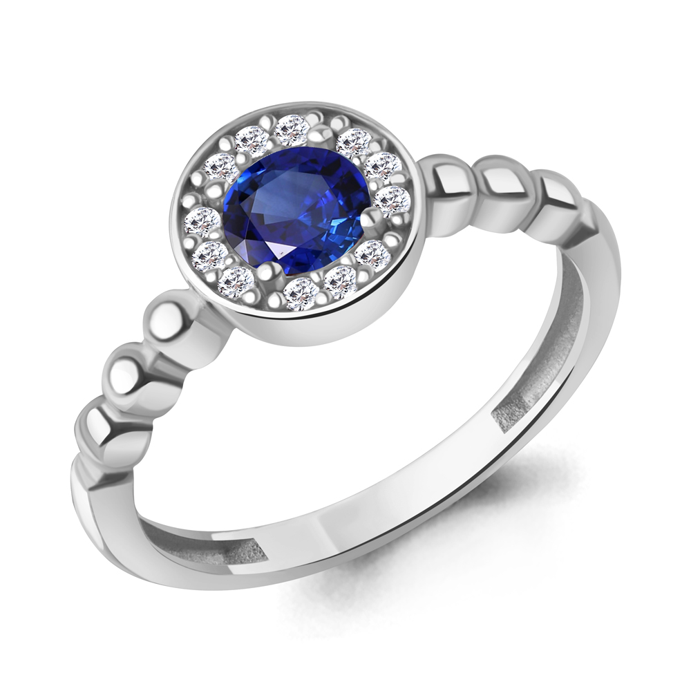 600451АБ Кольцо из Серебра с наносапфиром, фианитами