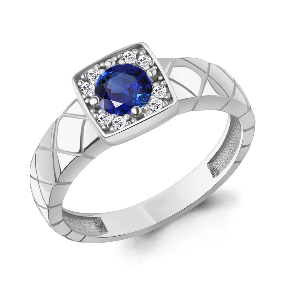 600452АБ Кольцо из Серебра с наносапфиром, фианитами