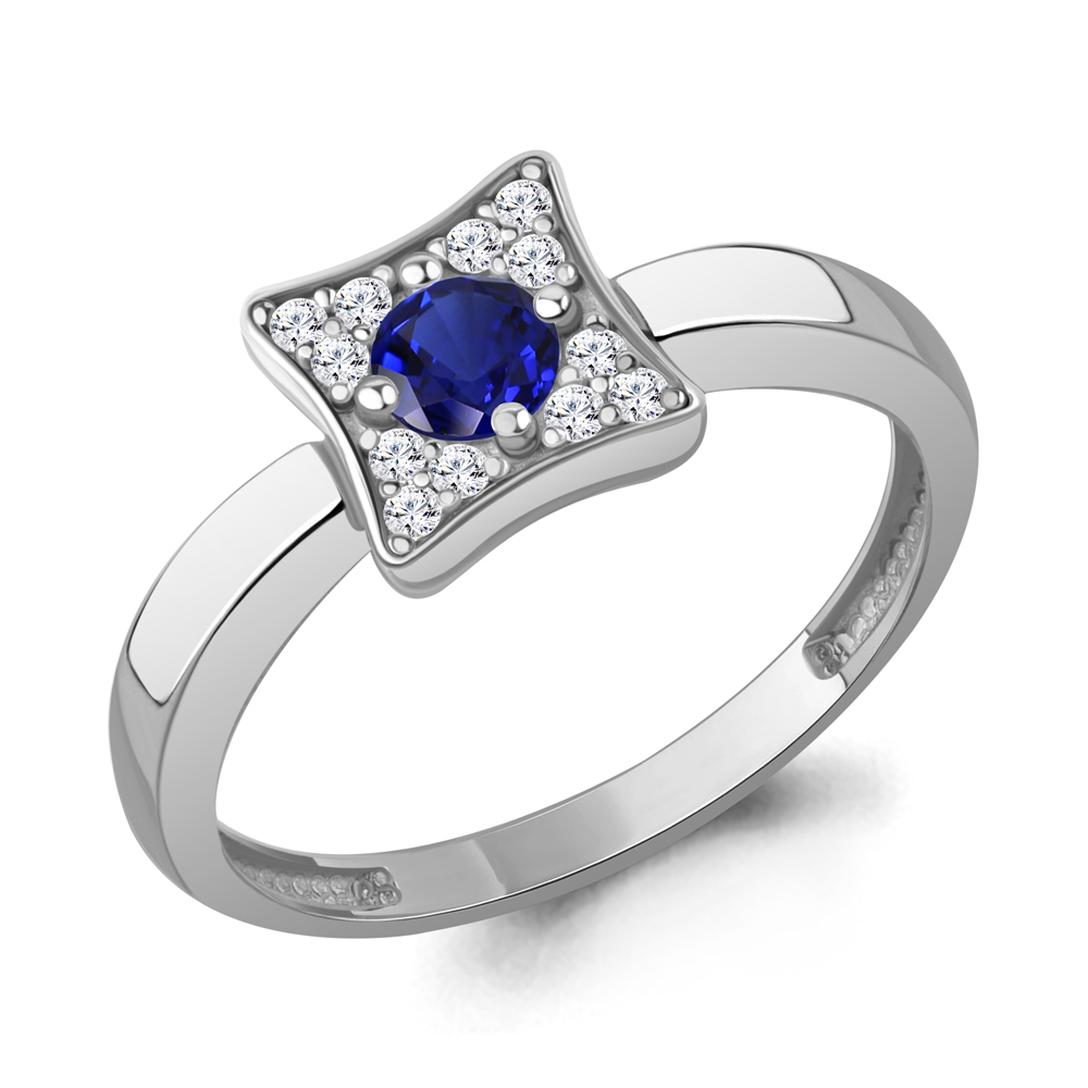 600453АБ Кольцо из Серебра с наносапфиром, фианитами