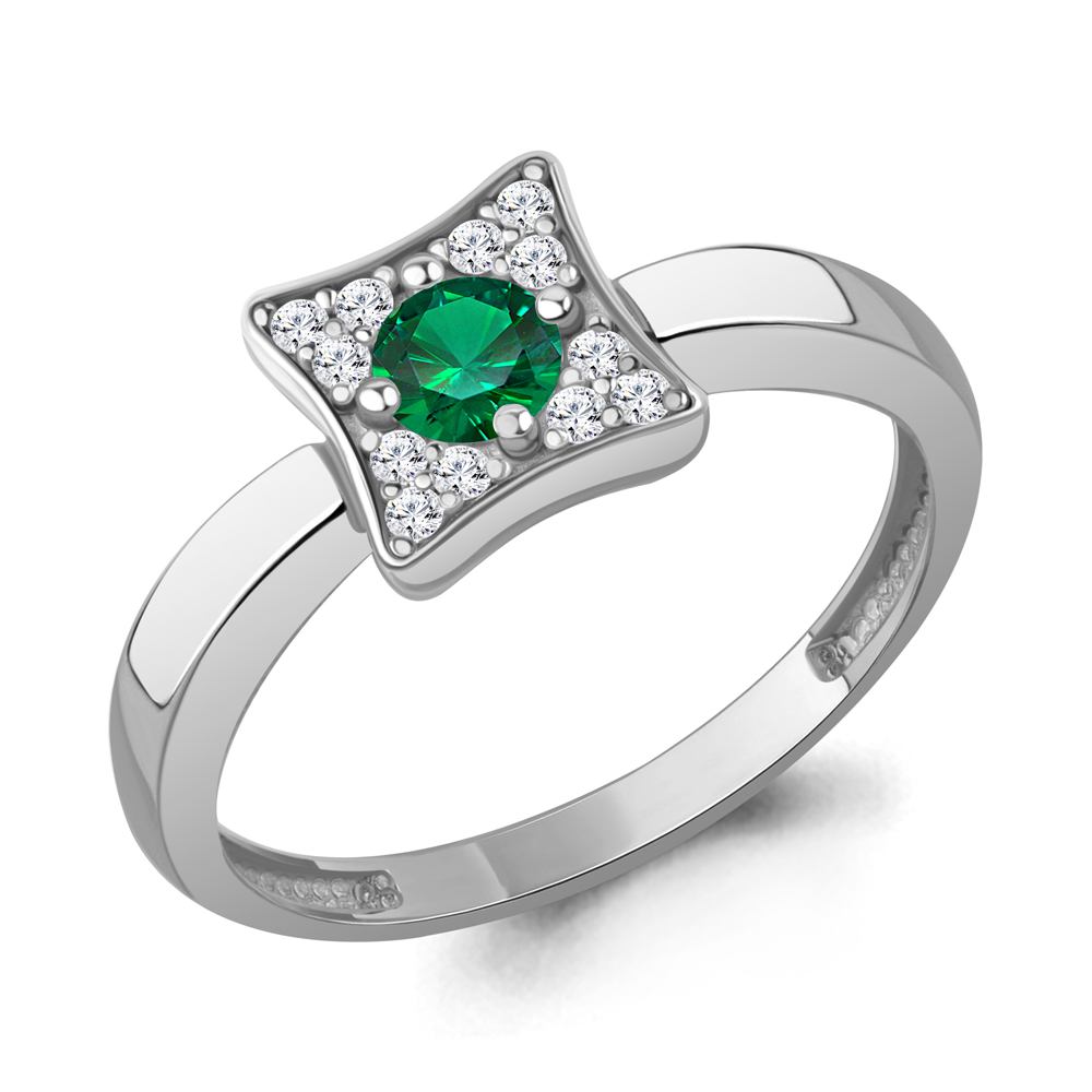 600453АГ Кольцо из Серебра с наноизумрудом, фианитами