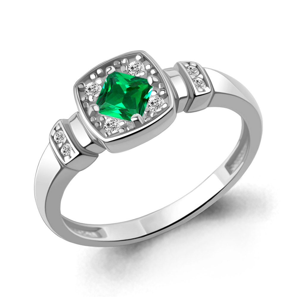 600454АГ Кольцо из Серебра с наноизумрудом, фианитами