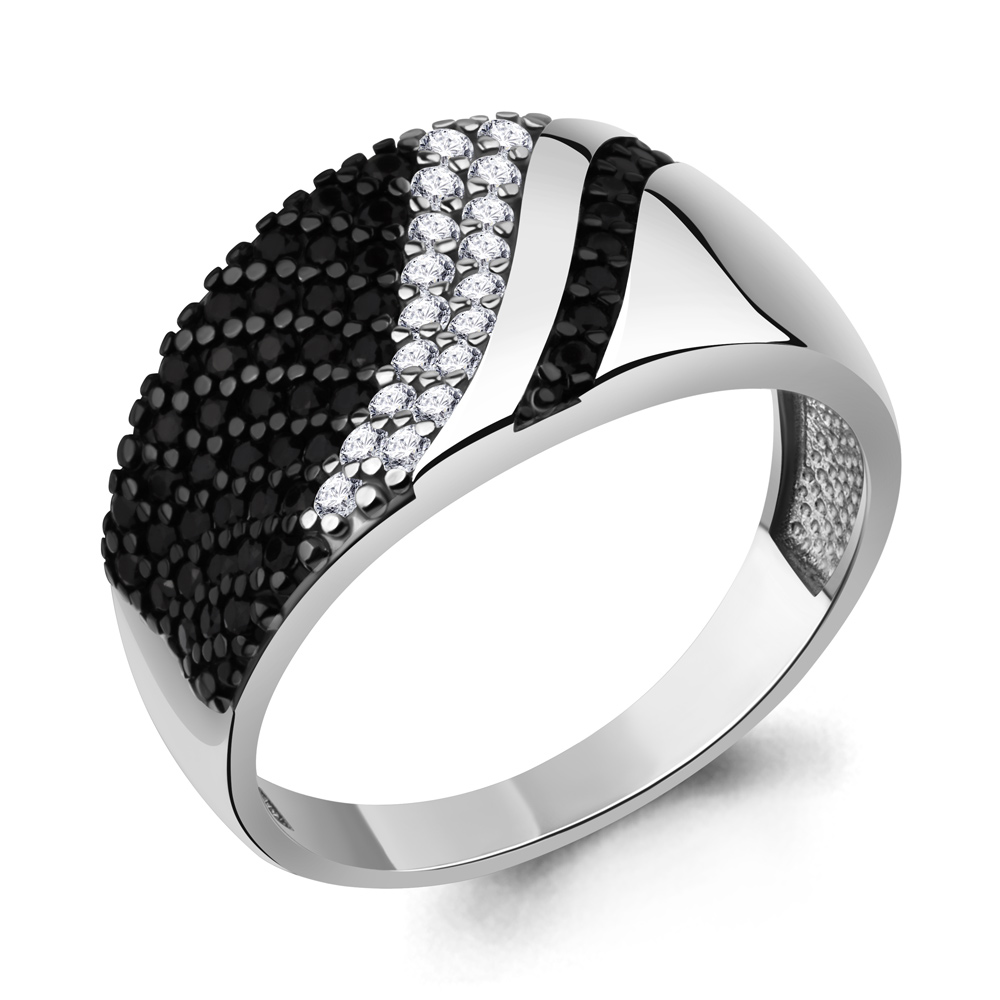 600472АЧ Кольцо из Серебра с нанокристаллами, фианитами