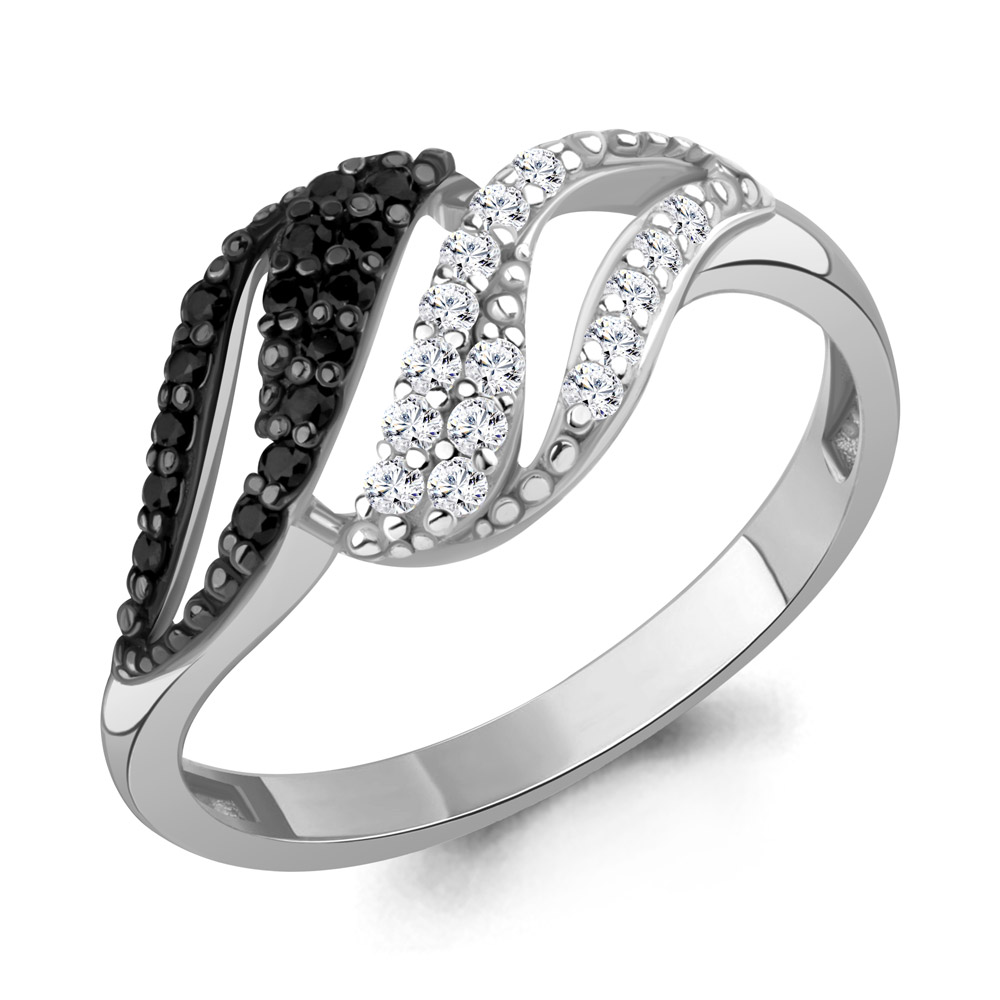 600473АЧ Кольцо из Серебра с нанокристаллами, фианитами