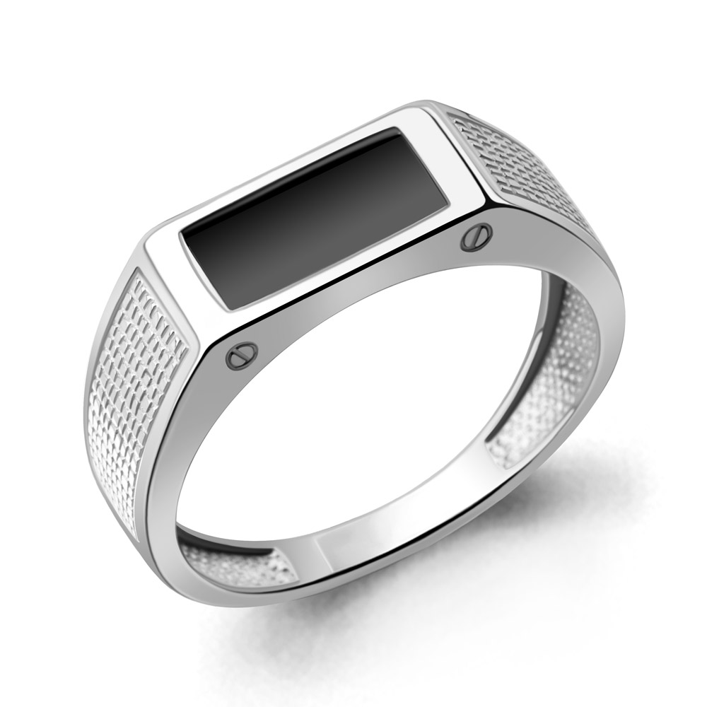 600489Ч Кольцо из Серебра с черным фианитом