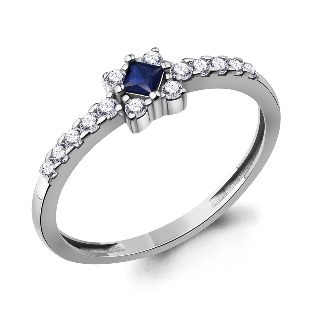 600496АБ Кольцо из Серебра с наносапфиром, фианитами