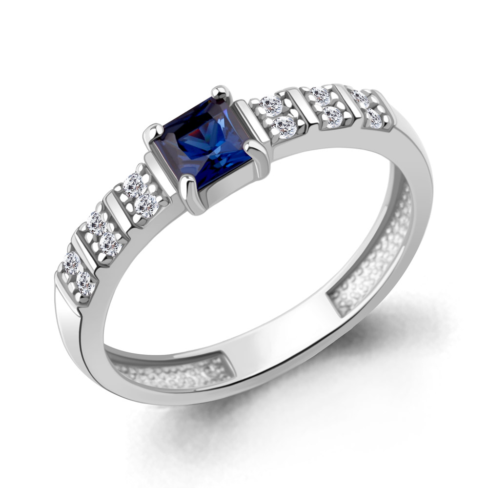 600498АБ Кольцо из Серебра с наносапфиром, фианитами
