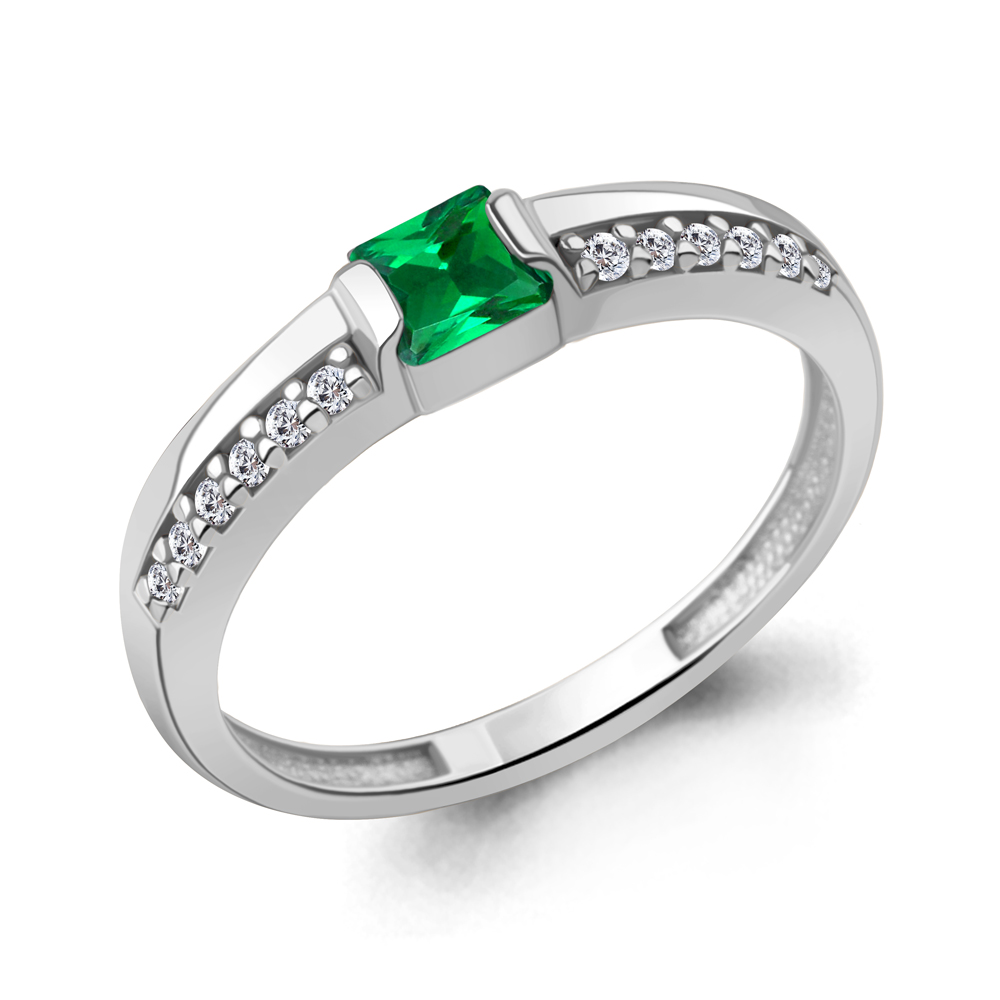 600501АГ Кольцо из Серебра с наноизумрудом, фианитами