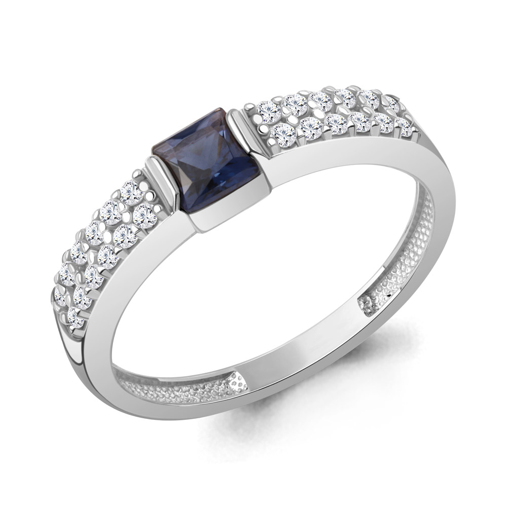 600502АБ Кольцо из Серебра с наносапфиром, фианитами