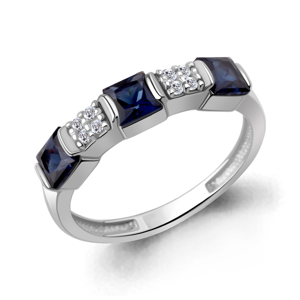 600503АБ Кольцо из Серебра с наносапфирами, фианитами