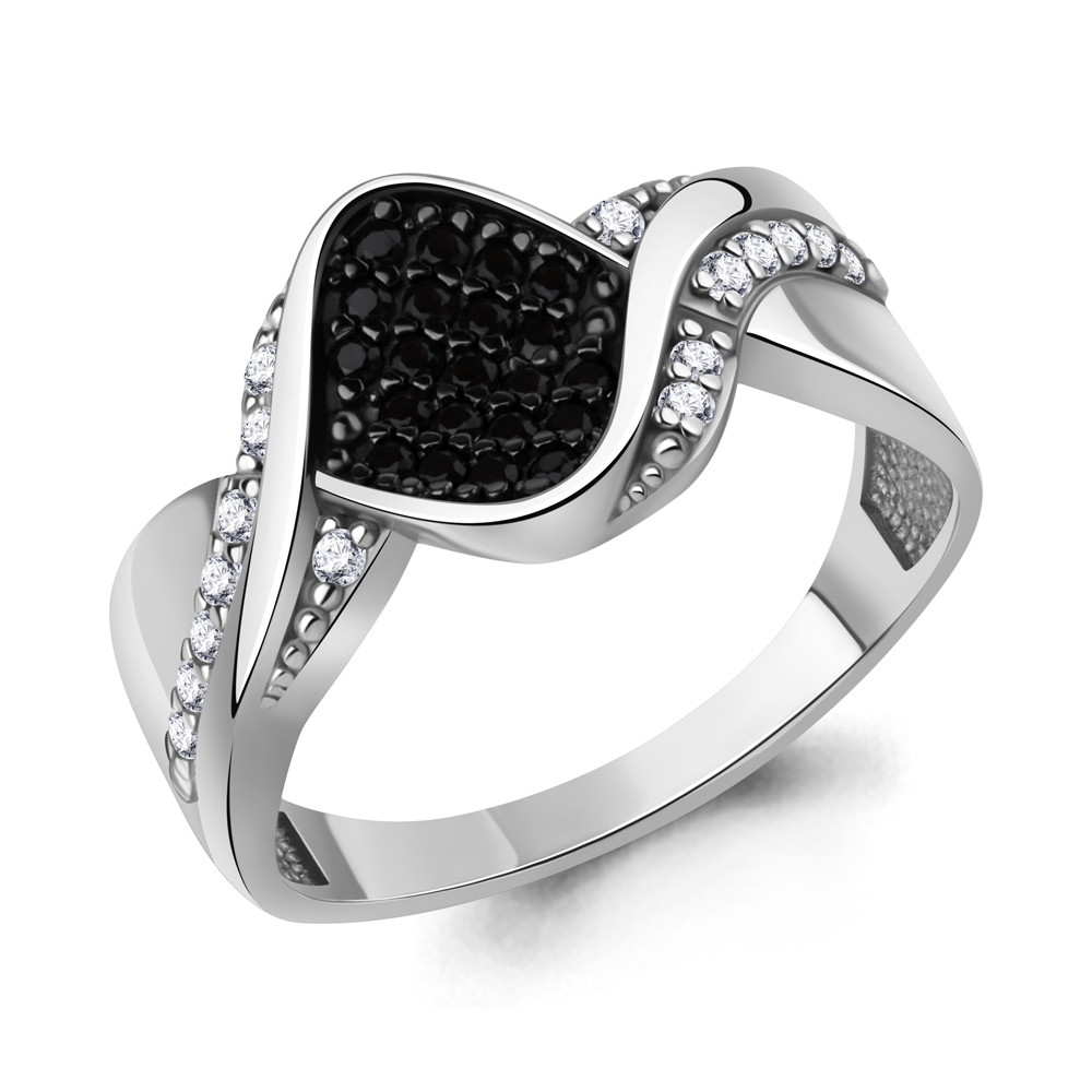 600509АЧ Кольцо из Серебра с нанокристаллами, фианитами