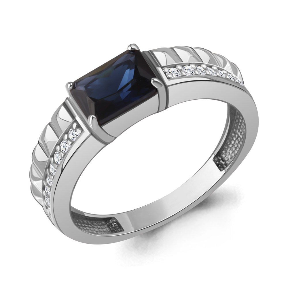 600525АБ Кольцо из Серебра с наносапфиром, фианитами