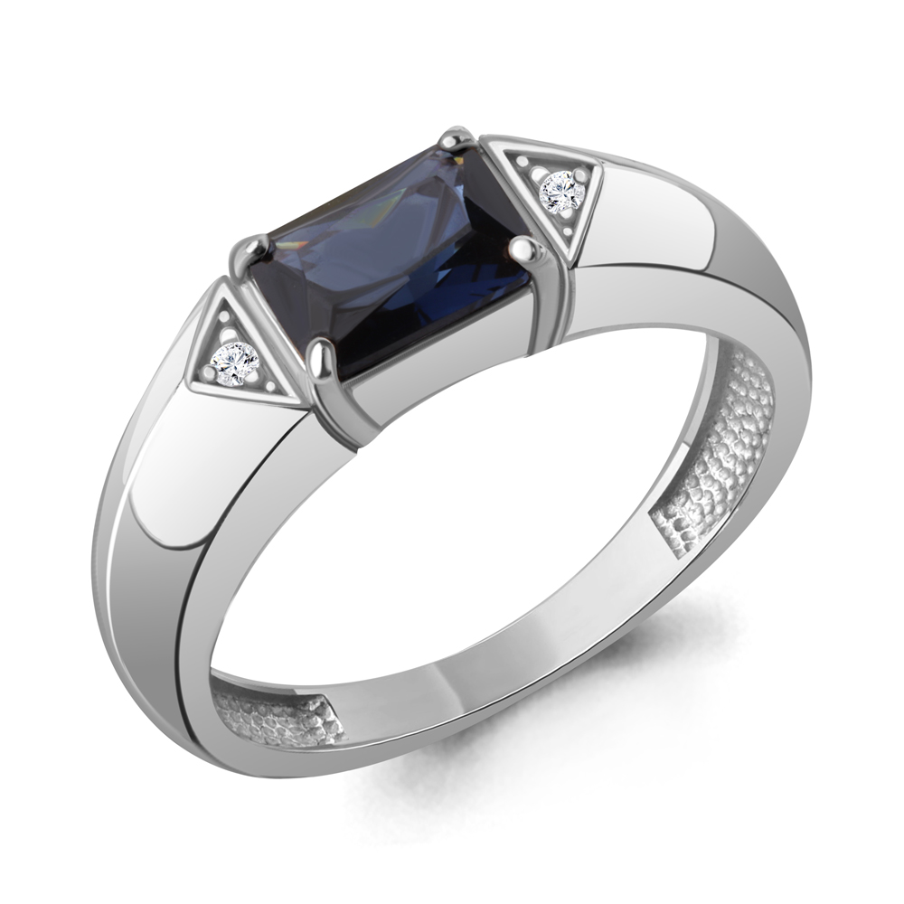 600526АБ Кольцо из Серебра с наносапфиром, фианитами