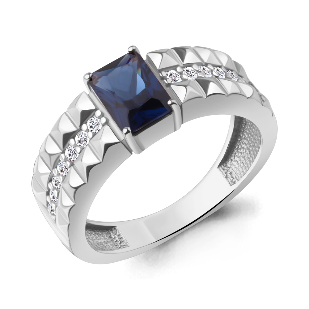 600527АБ Кольцо из Серебра с наносапфиром, фианитами