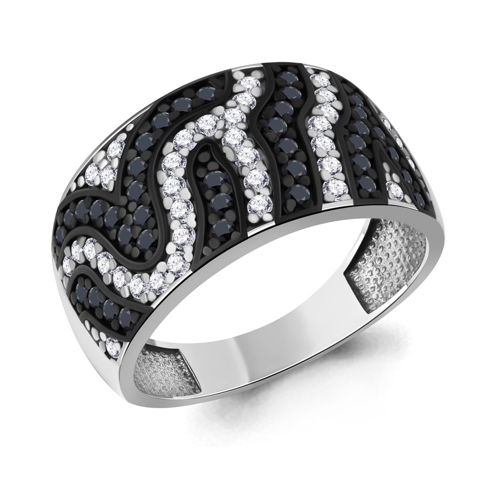 600538АЧ Кольцо из Серебра с нанокристаллами, фианитами