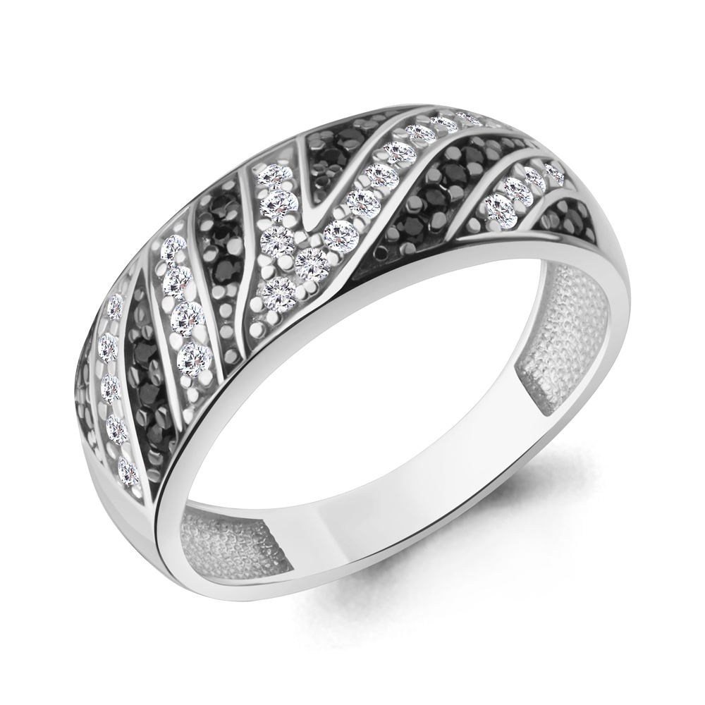 600539АЧ Кольцо из Серебра с нанокристаллами, фианитами