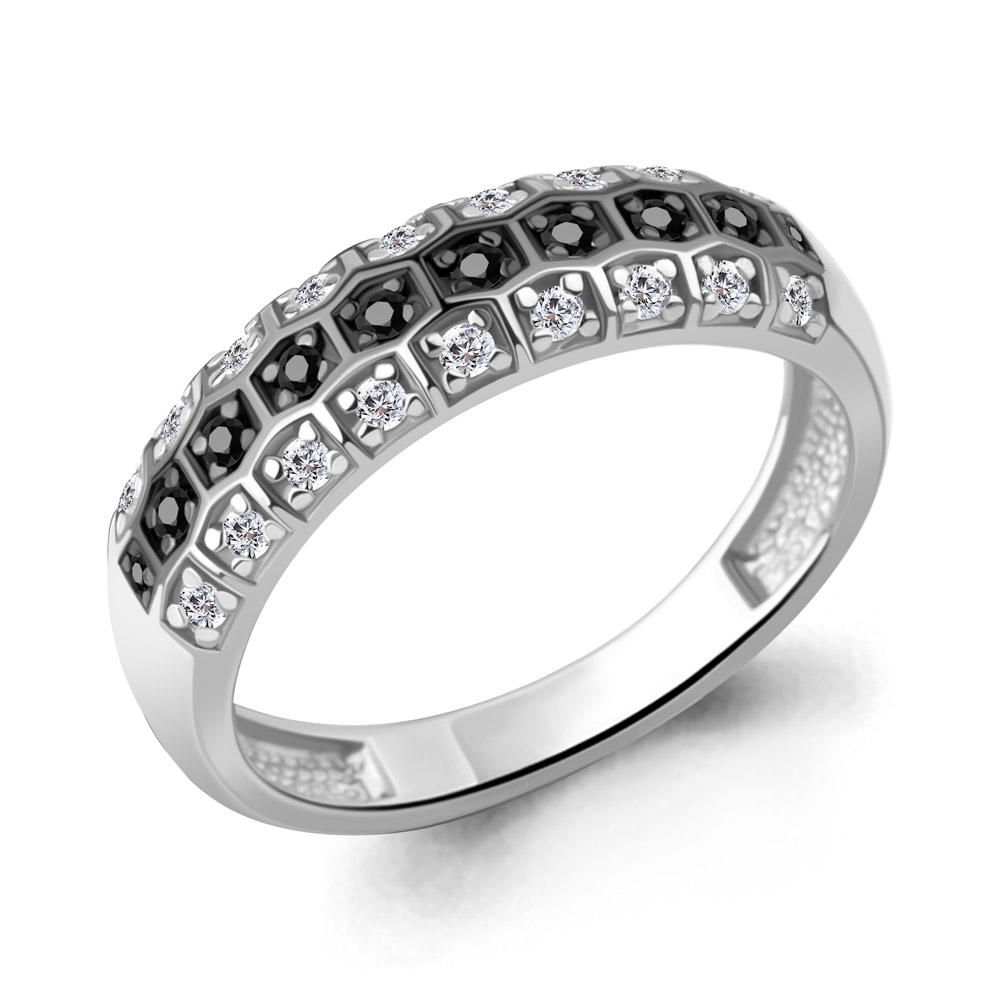 600540АЧ Кольцо из Серебра с нанокристаллами, фианитами