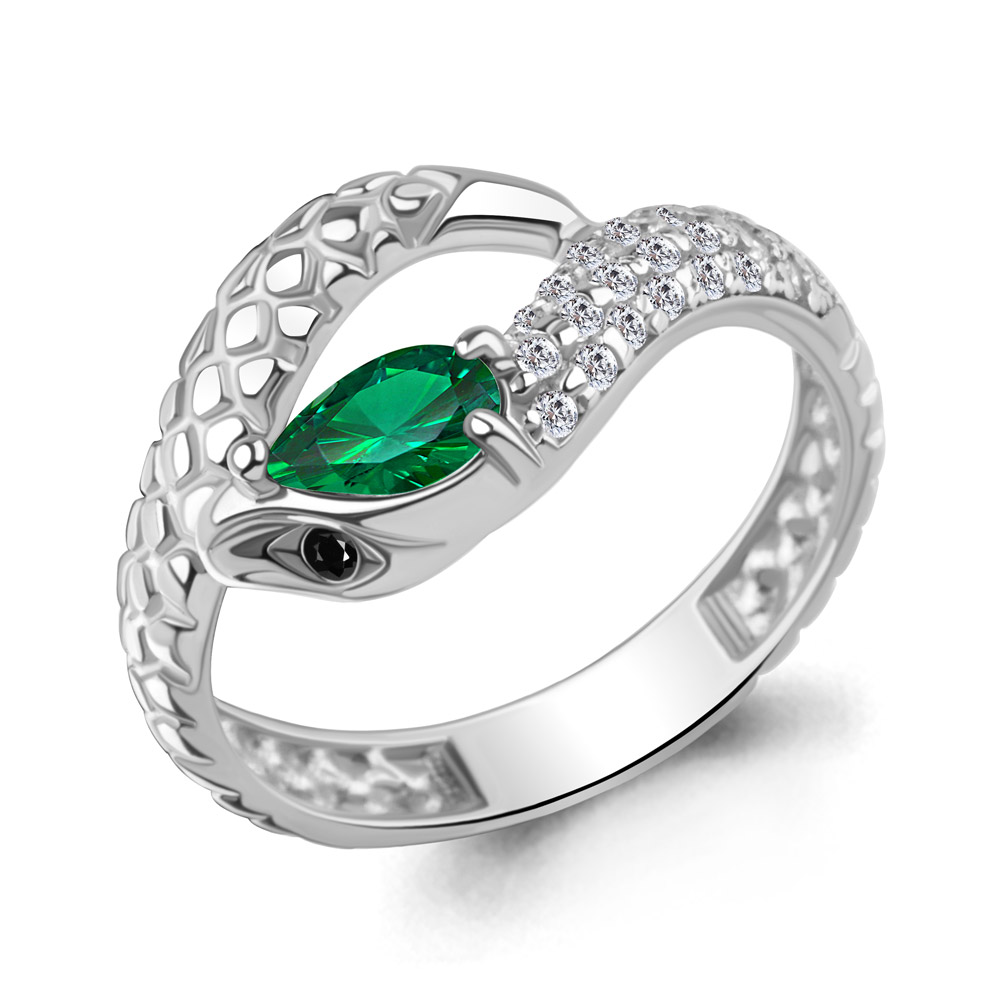 600542АГЧ Кольцо из Серебра с наноизумрудом, нанокристаллами, фианитами