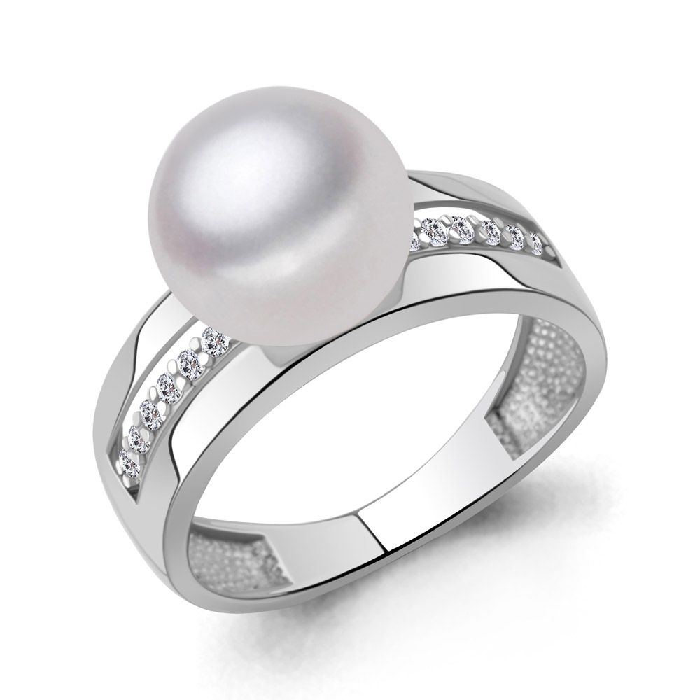 600547А Кольцо из Серебра с фианитами, хрустальным жемчугом