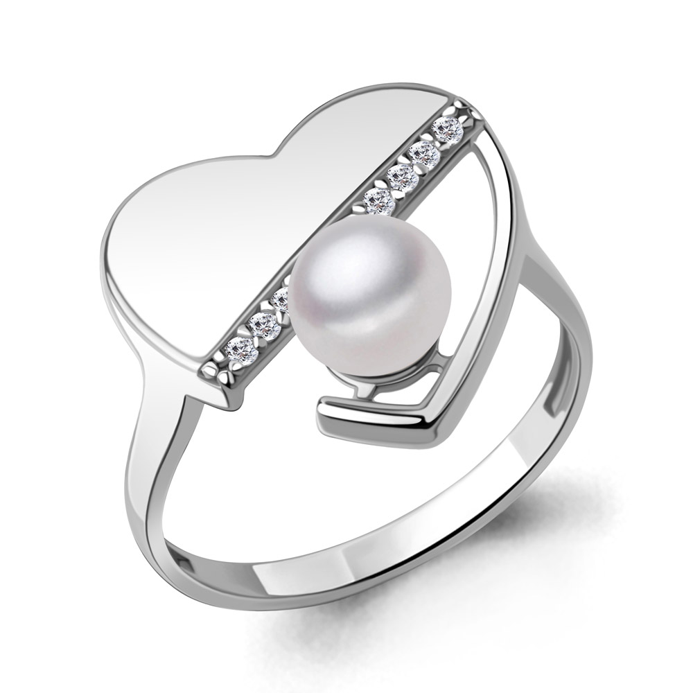 600556А Кольцо из Серебра с имитацией жемчуга, фианитами