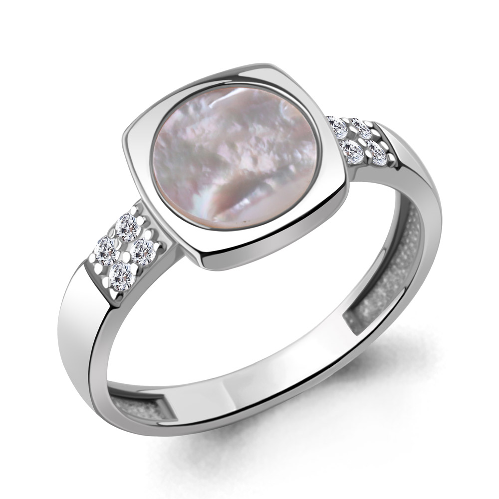 600580А Кольцо из Серебра с поделочным камнем, фианитами