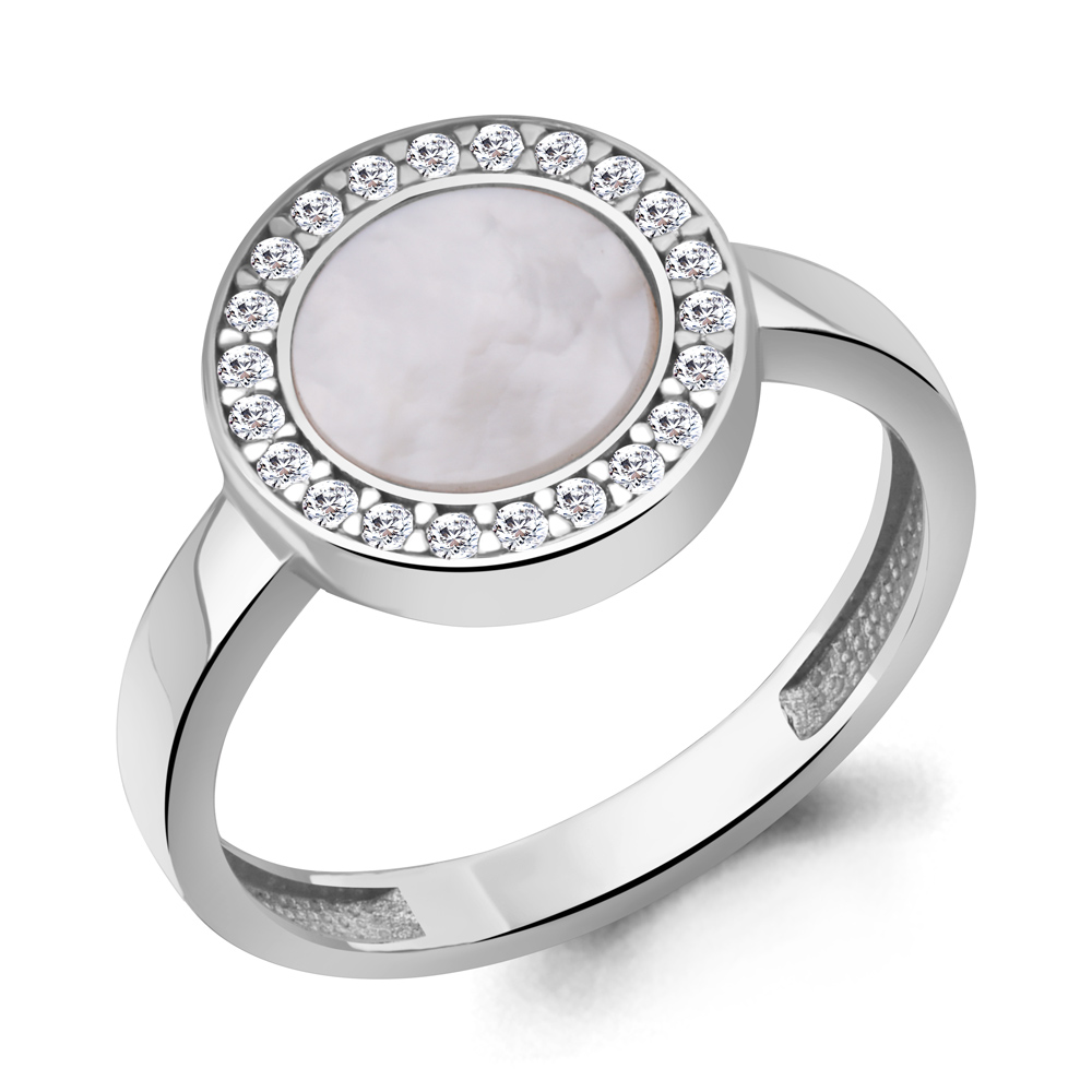 600582А Кольцо из Серебра с поделочным камнем, фианитами