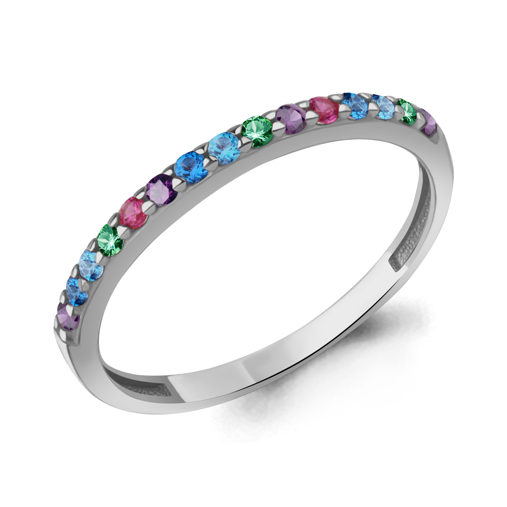 600584БВГД Кольцо из Серебра с корундами иск., наноизумрудами, нанокристаллами, наносапфирами, фианитами