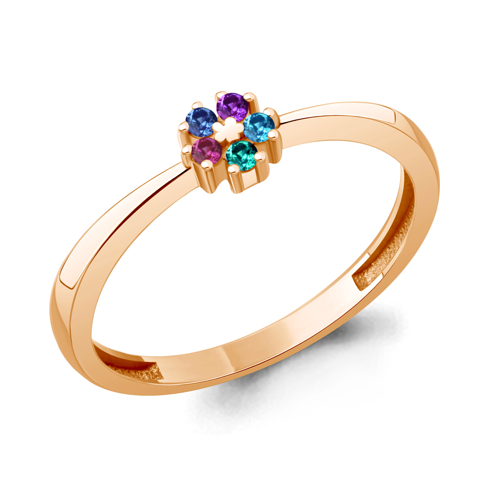 600586БВГД Кольцо из Золота с корундом иск., наноизумрудом, нанокристаллом, наносапфиром, фианитом